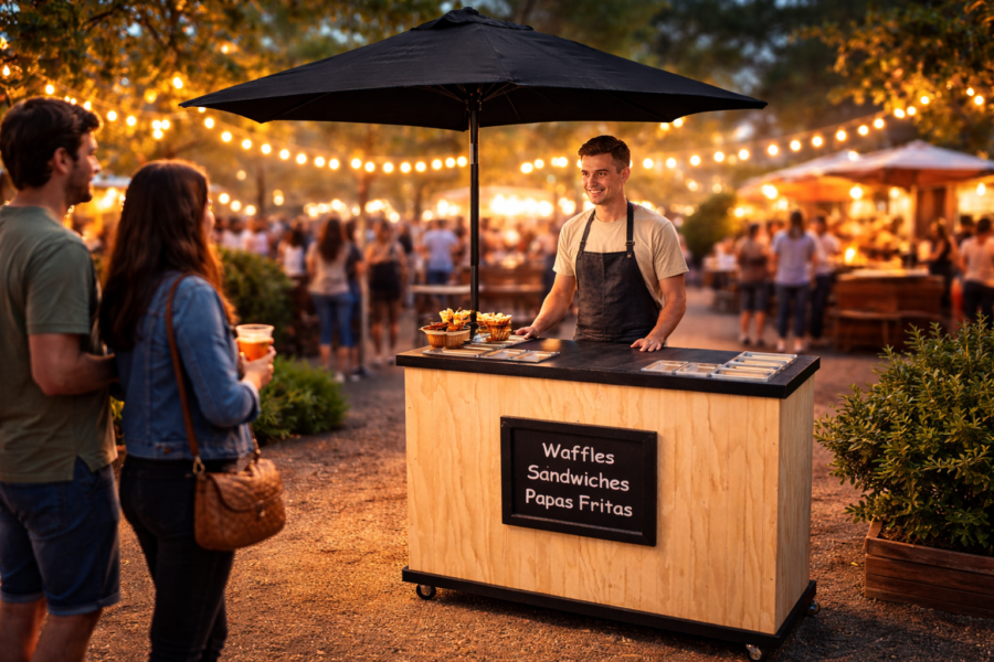 Carrito de comida móvil en evento gastronómico